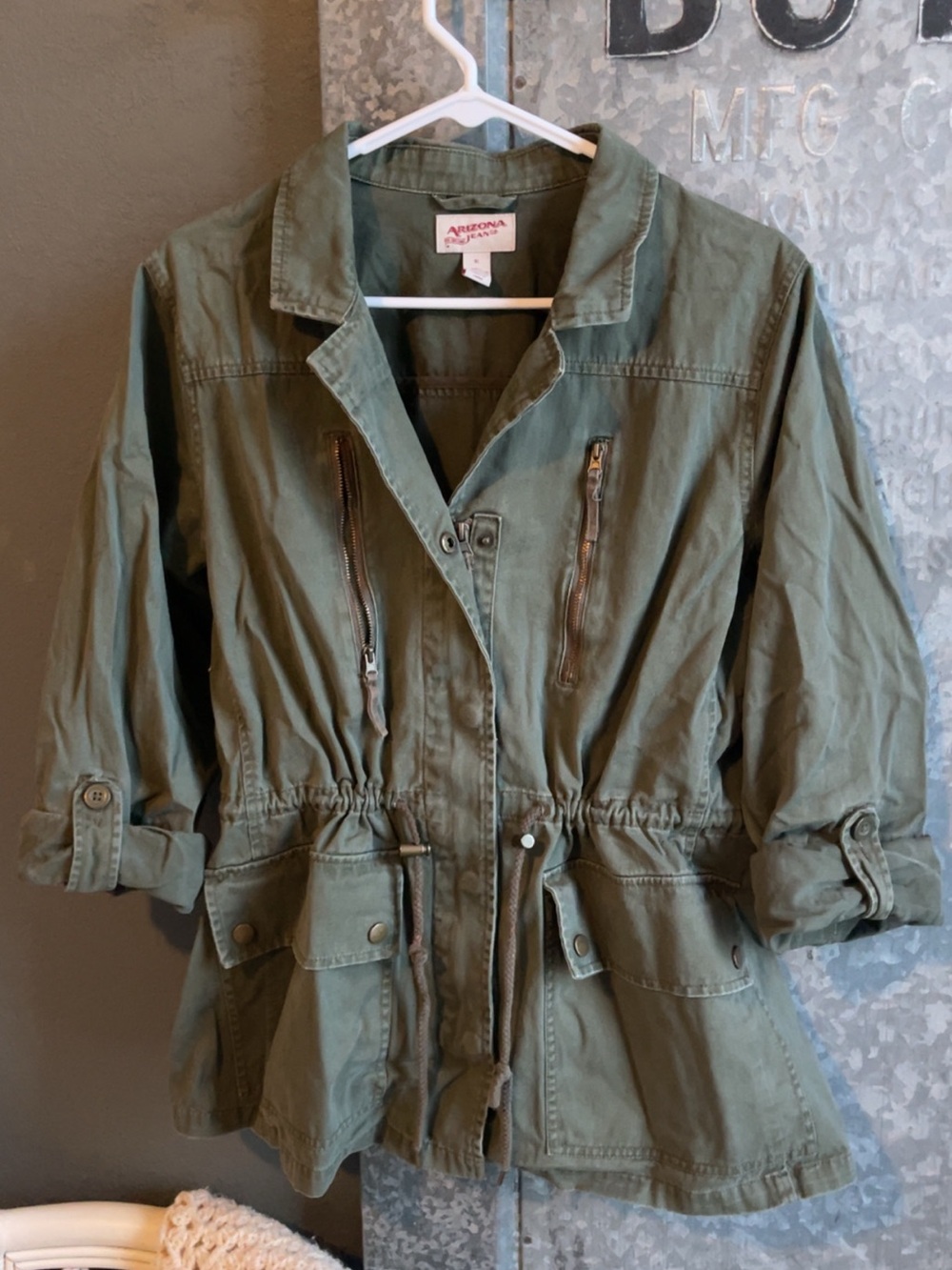 Arizona Jean Company Olive Green Utility Jacket with Drawstring Waist